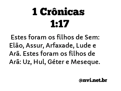 1 CRÔNICAS 1:17 NVI NOVA VERSÃO INTERNACIONAL