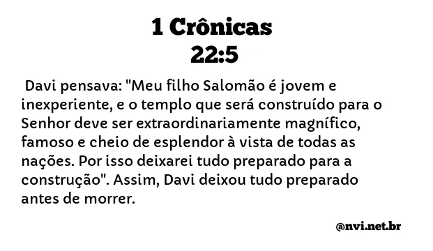 1 CRÔNICAS 22:5 NVI NOVA VERSÃO INTERNACIONAL