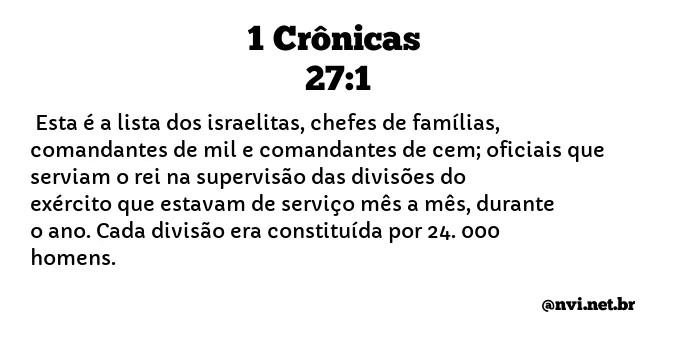 1 CRÔNICAS 27:1 NVI NOVA VERSÃO INTERNACIONAL