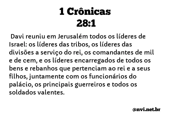 1 CRÔNICAS 28:1 NVI NOVA VERSÃO INTERNACIONAL