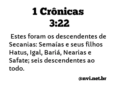 1 CRÔNICAS 3:22 NVI NOVA VERSÃO INTERNACIONAL