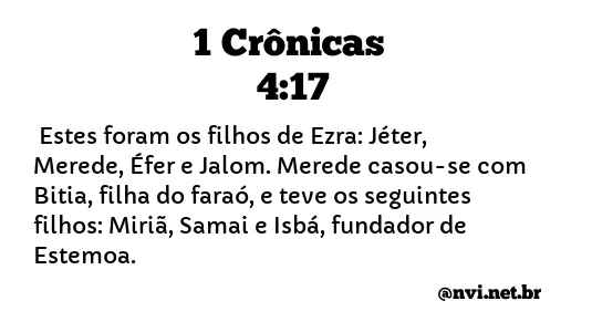 1 CRÔNICAS 4:17 NVI NOVA VERSÃO INTERNACIONAL