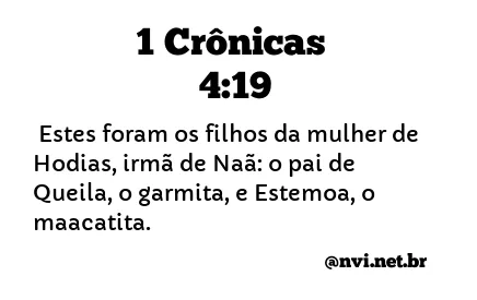 1 CRÔNICAS 4:19 NVI NOVA VERSÃO INTERNACIONAL