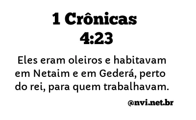 1 CRÔNICAS 4:23 NVI NOVA VERSÃO INTERNACIONAL