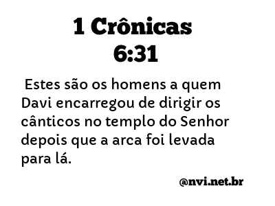 1 CRÔNICAS 6:31 NVI NOVA VERSÃO INTERNACIONAL