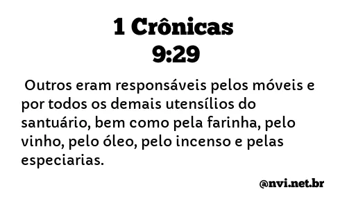 1 CRÔNICAS 9:29 NVI NOVA VERSÃO INTERNACIONAL