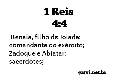 1 REIS 4:4 NVI NOVA VERSÃO INTERNACIONAL