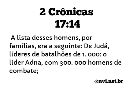 2 CRÔNICAS 17:14 NVI NOVA VERSÃO INTERNACIONAL