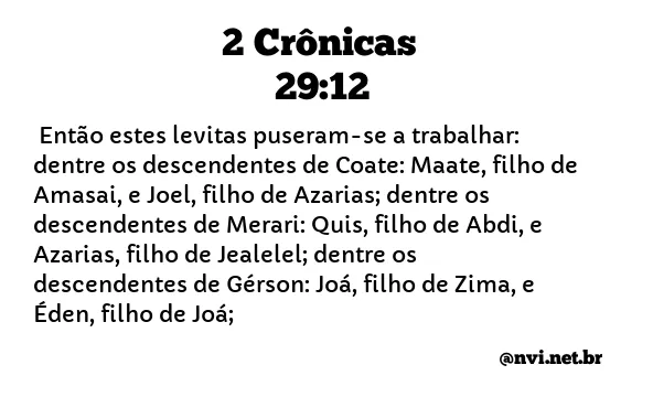 2 CRÔNICAS 29:12 NVI NOVA VERSÃO INTERNACIONAL