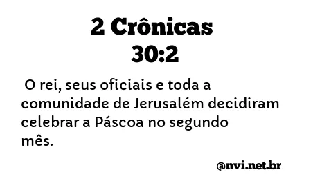 2 CRÔNICAS 30:2 NVI NOVA VERSÃO INTERNACIONAL