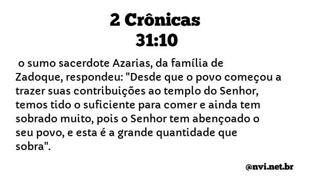 2 CRÔNICAS 31:10 NVI NOVA VERSÃO INTERNACIONAL