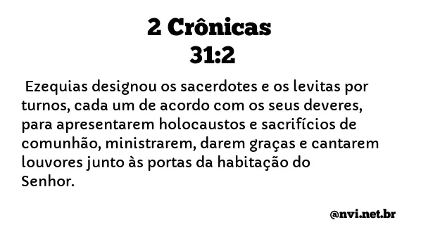 2 CRÔNICAS 31:2 NVI NOVA VERSÃO INTERNACIONAL