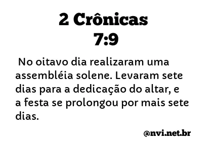 2 CRÔNICAS 7:9 NVI NOVA VERSÃO INTERNACIONAL