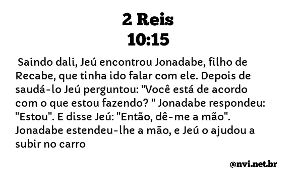 2 REIS 10:15 NVI NOVA VERSÃO INTERNACIONAL