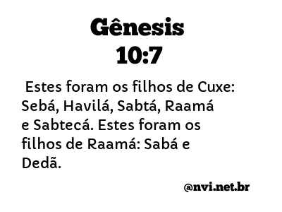 GÊNESIS 10:7 NVI NOVA VERSÃO INTERNACIONAL