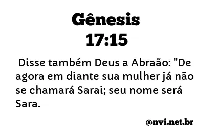 GÊNESIS 17:15 NVI NOVA VERSÃO INTERNACIONAL