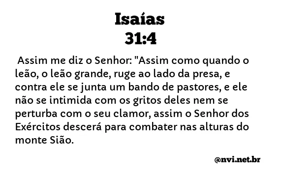 ISAÍAS 31:4 NVI NOVA VERSÃO INTERNACIONAL