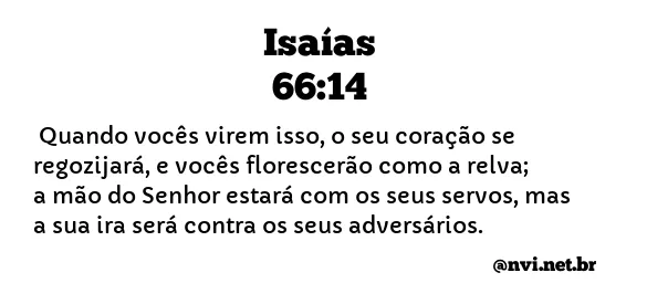 ISAÍAS 66:14 NVI NOVA VERSÃO INTERNACIONAL