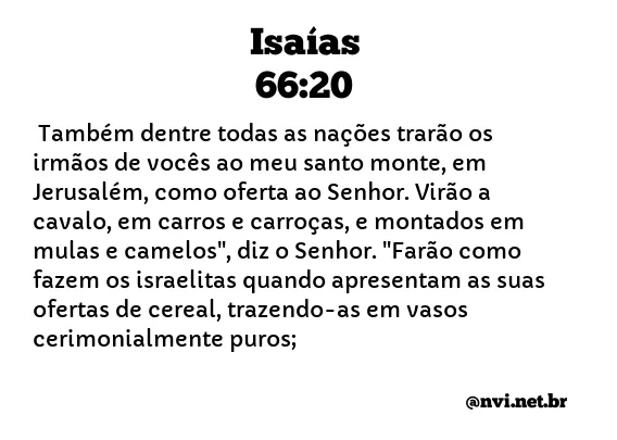 ISAÍAS 66:20 NVI NOVA VERSÃO INTERNACIONAL