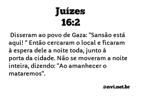 JUÍZES 16:2 NVI NOVA VERSÃO INTERNACIONAL