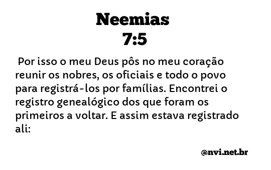 NEEMIAS 7:5 NVI NOVA VERSÃO INTERNACIONAL
