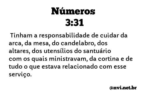 NÚMEROS 3:31 NVI NOVA VERSÃO INTERNACIONAL