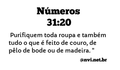 NÚMEROS 31:20 NVI NOVA VERSÃO INTERNACIONAL